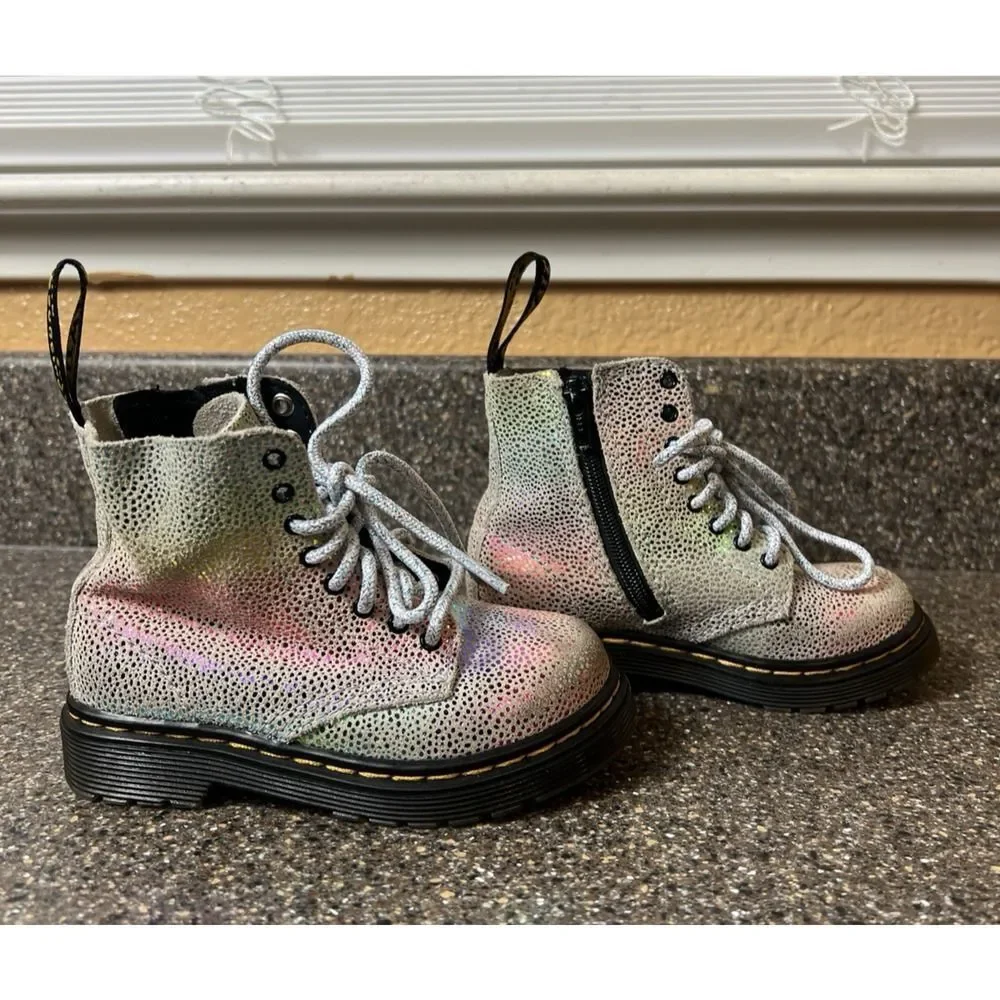 Dr Martens Lace Up Combat Boots Little Kids Girls 7 Leather Glitter 1460 PascalT